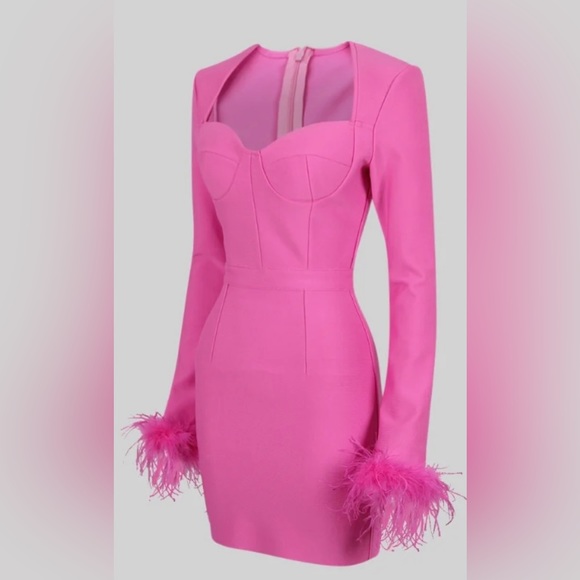💓FINAL SALE💓✨HOST PICK✨ LONG SLEEVE FUR MINI DRESS - FUCHSIA SIERRA DARIEN S NWT - Picture 3 of 7